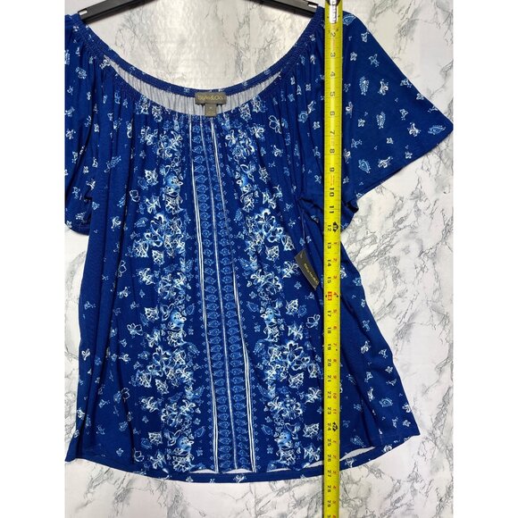 Style & Co Womens 1X Floral Off-Shoulder Knit Top Abyss Blue - Picture 3 of 9